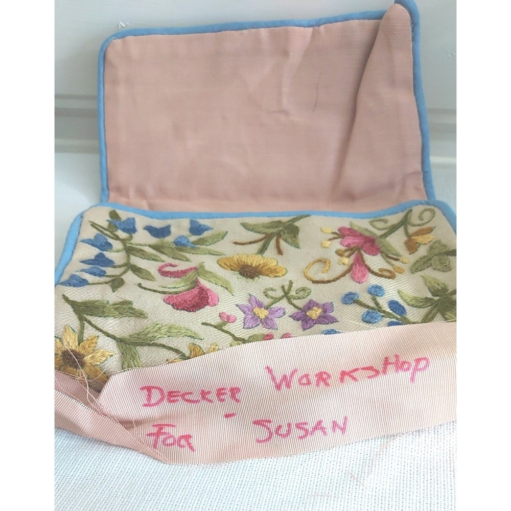 Decker Workshop Floral Crewel Embroidered Clutch Bag Womens OS Beige Multicolor